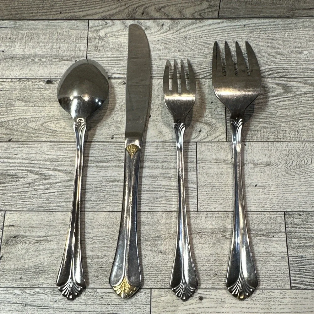 Towle Santa Barbara Stainless Steel Flatware 4PC Vintage *Some Gold Missing* SKF